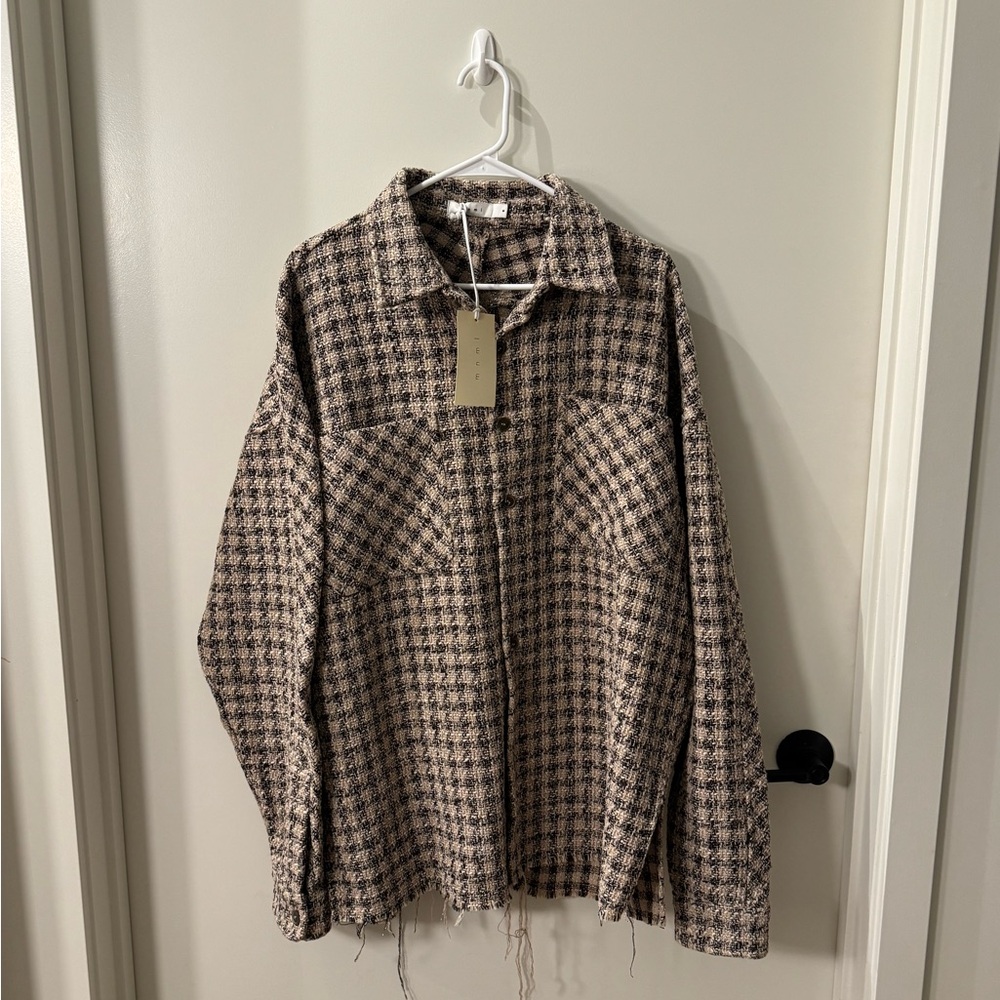 MNML Women's Checkered Blazer in Brown and Black